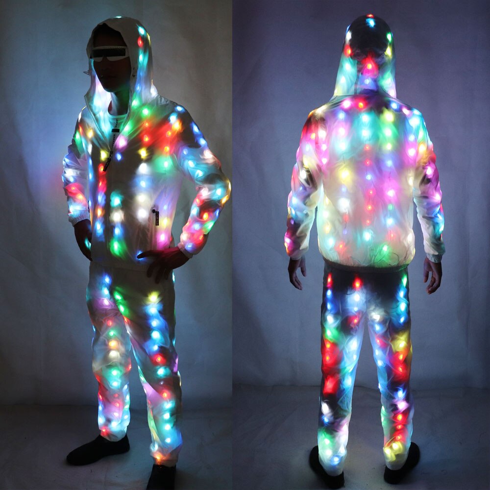 Unisex LED Flash Light Up Rave Jacket Sport Outwear Costume da festa Fantasia Manica lunga Cerniera Tasca con cappuccio Abiti luminosi