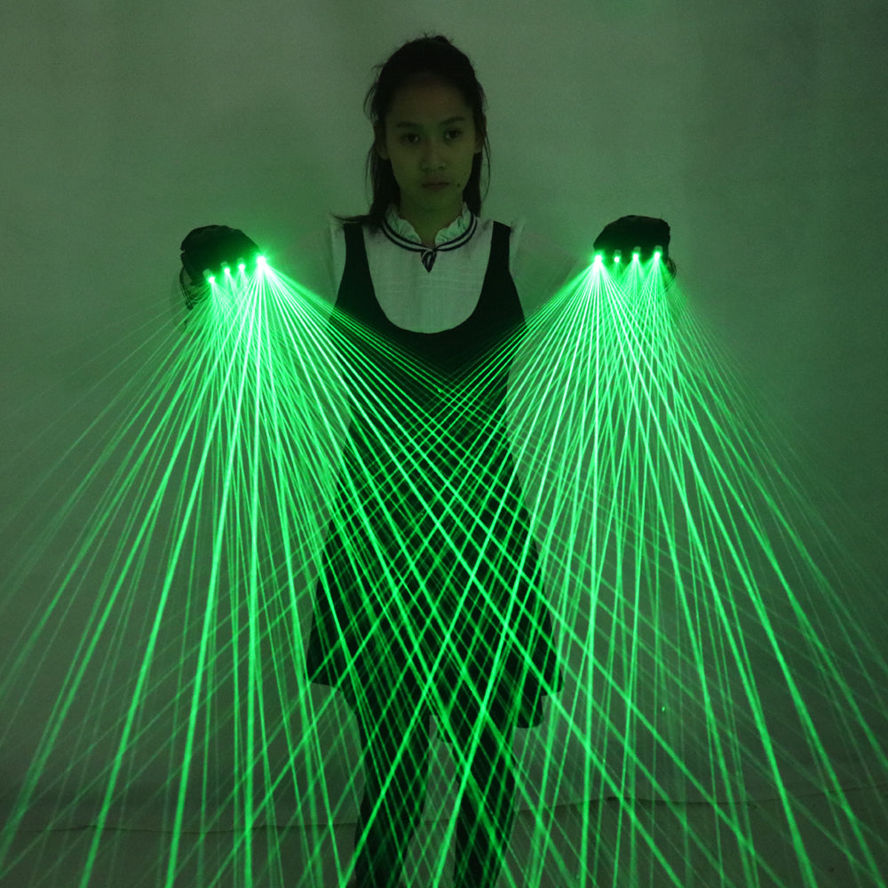 2 in 1 Mehrzeilige grüne Laserhandschuhe LED Laser Handschuhe leuchtende Gläser, für LED Roboter Anzug leuchtende Kleid Bar Party Musik Festiv