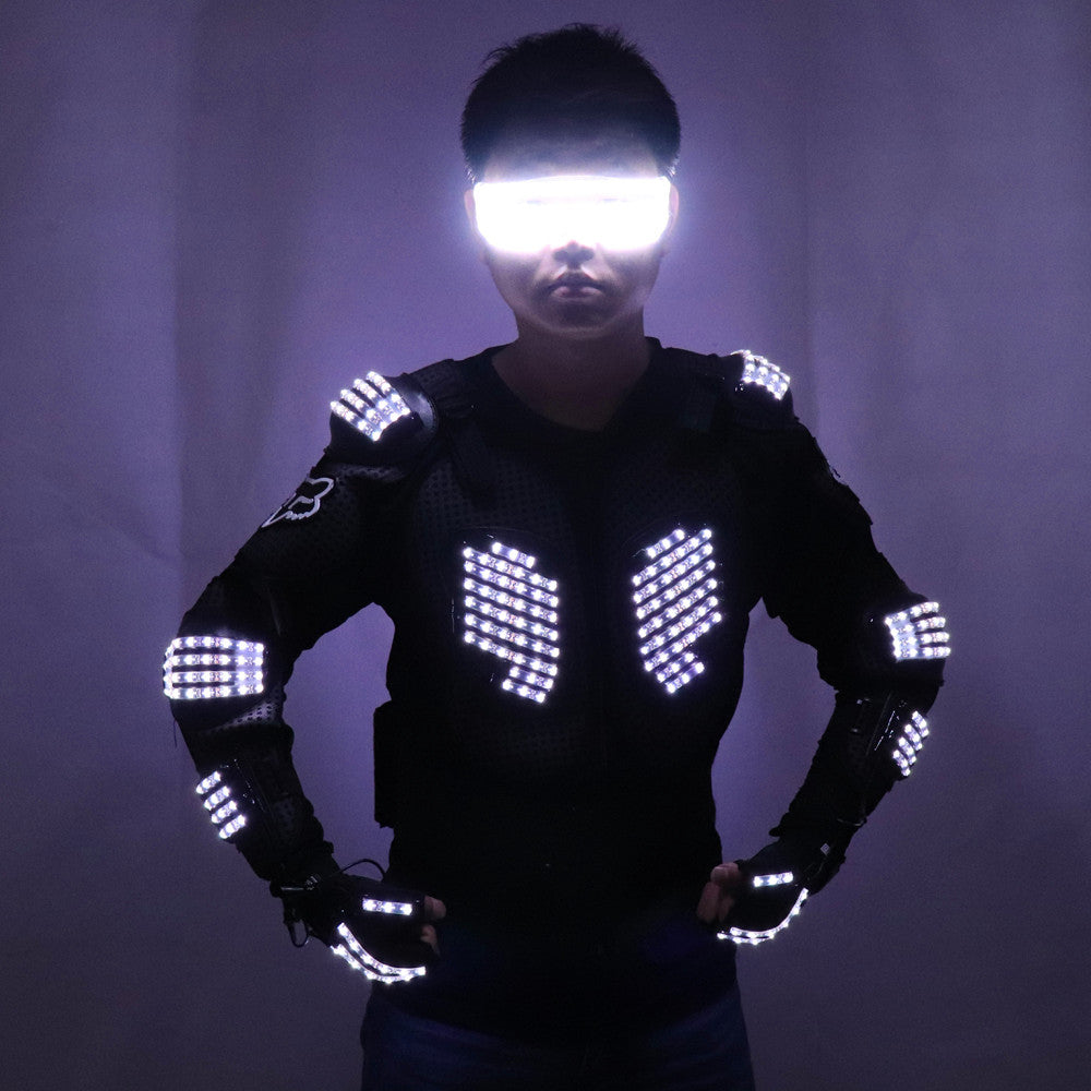Nouvelle Arrivée De Mode LED Armure Light Up Vestes Costume Gants Lunettes Led Outfit Vêtements Led Costume pour LED Robot Costumes