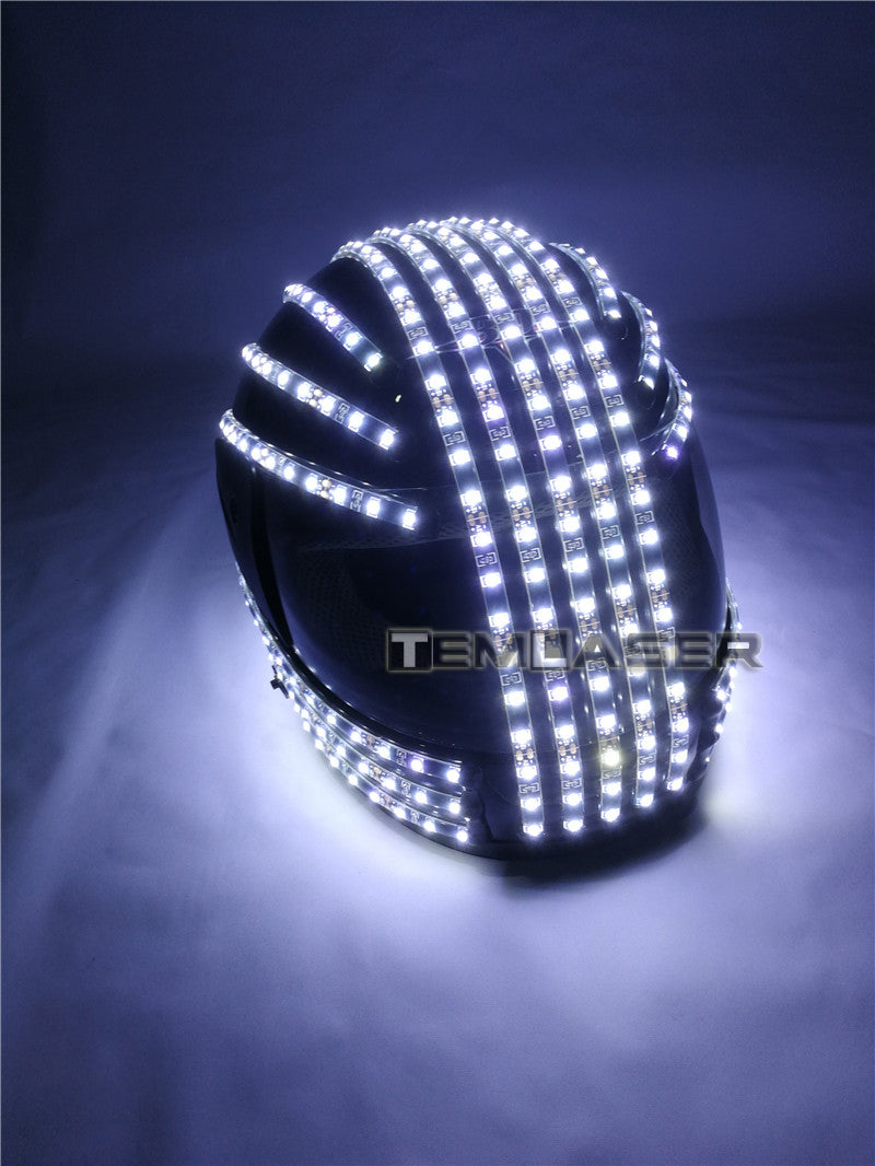 Bianco Strobe LED Casco LED Costumi luminosi Wireless Telecomando Robot Laser Dance Performances