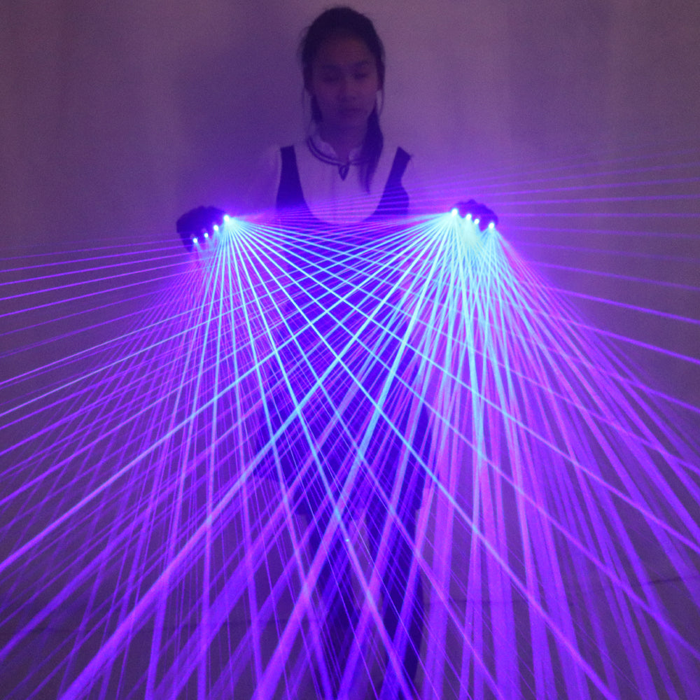 2 In 1 mehrzeiligen blauen Laserhandschuhen mit 4-teiligem Laser, Bühnenhandschuhen für LED Luminous Laser Show