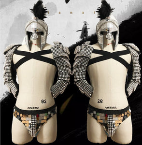 Festival Outfit Men Roman Knights Cosplay Costume GoGo Dancer Costume Party Stage Handmade Mirror Costume Nightclub