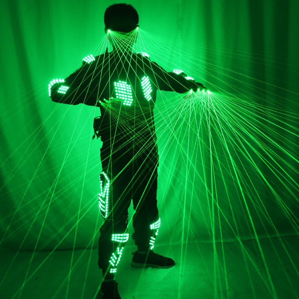 Green Laser Armor Suit LED Glow Vest Chaleco Guantes y gafas láser para bar EDM Fiestas
