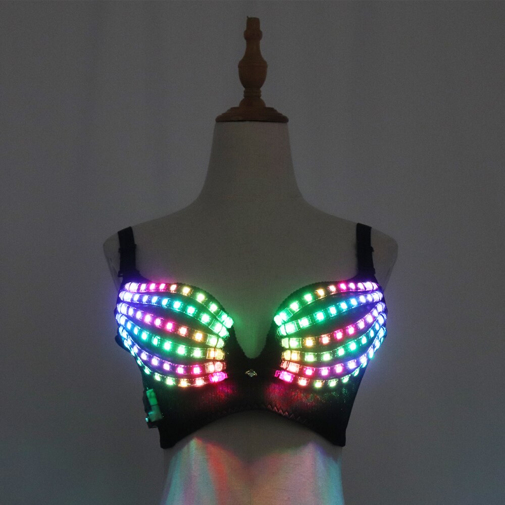 Full Color Pixel LED Bra DJ Club Luminous Underwear Led Costume Party Dress Dancing Belly Dance Wear Fancy Party Dress