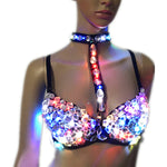 Load image into Gallery viewer, Female Sexy Silver Sparkling Diamond LED Bra Handmade Diamond Brassiere Night Club Crystal Bras
