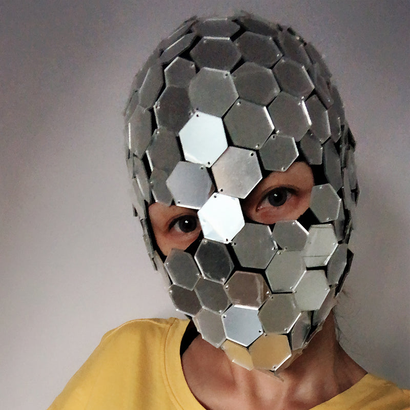 GoGo Dancer Kostüm Spiegelkleid Maske Silber Kostüm Kopfbedeckung Cool Reflective Mirror Zubehör