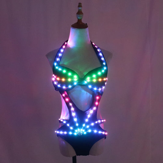 Full Color LED DJ Costume - Glowing Bikini Suit for Nightclub & Gogo Dance Team - Temlaser.net