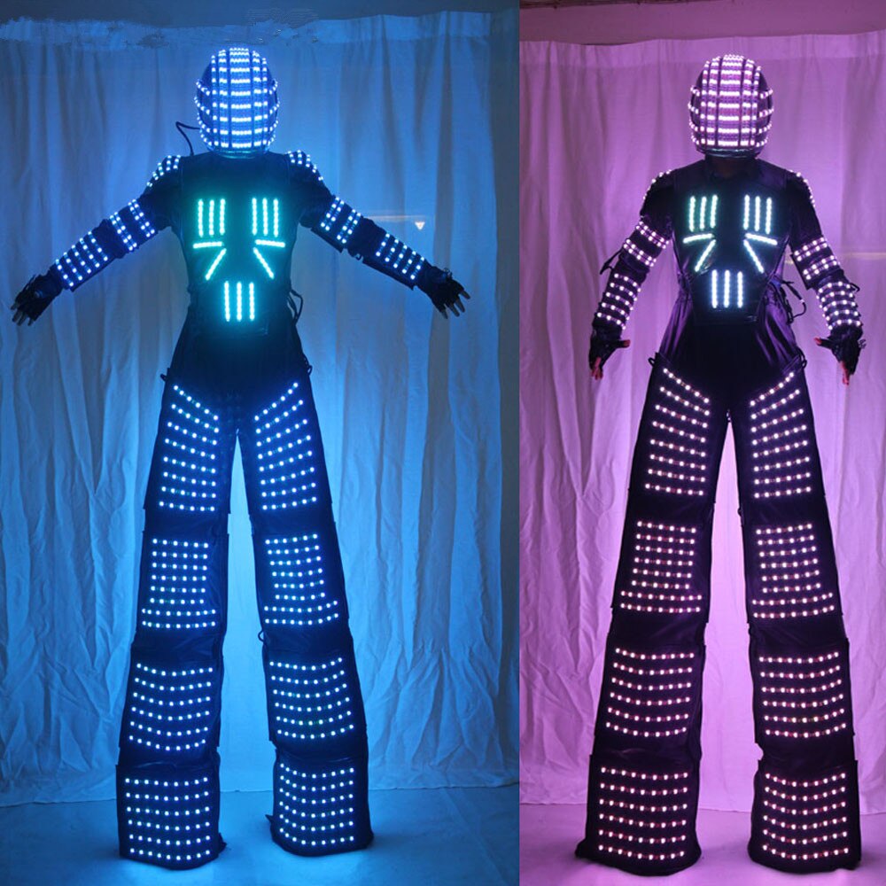 Stelzen Walker RGB LED Lichter Tänzer Kostüm Bunte Led Roboter Männer Anzug Leistung Electronic Music Festival DJ Show Kleidung