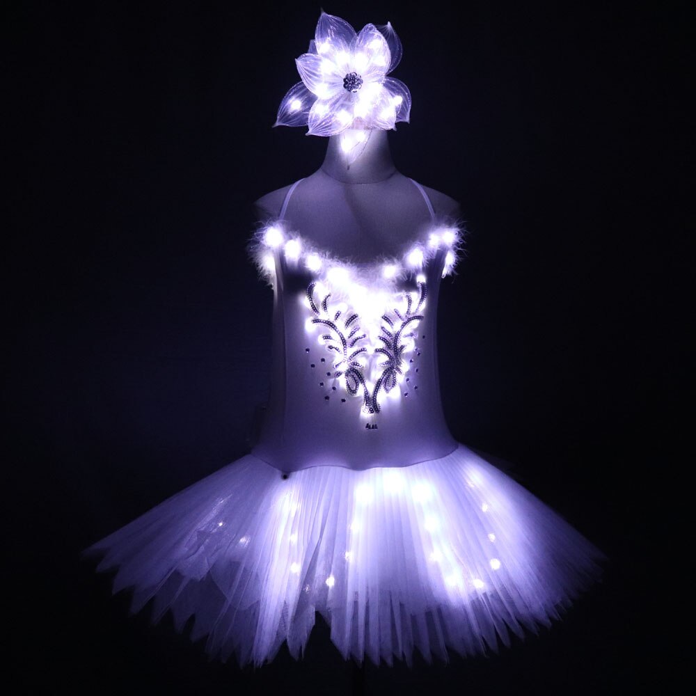 Classico tutu per camisole per adulti in pelle balletto con gonna a LED Tutu White Swan Lake LED costume luminoso illumina abiti luminosi