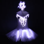 Carica l&#39;immagine nel visualizzatore di Gallery, Classico tutu per camisole per adulti in pelle balletto con gonna a LED Tutu White Swan Lake LED costume luminoso illumina abiti luminosi
