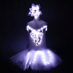 Carica l&#39;immagine nel visualizzatore di Gallery, Classico tutu per camisole per adulti in pelle balletto con gonna a LED Tutu White Swan Lake LED costume luminoso illumina abiti luminosi

