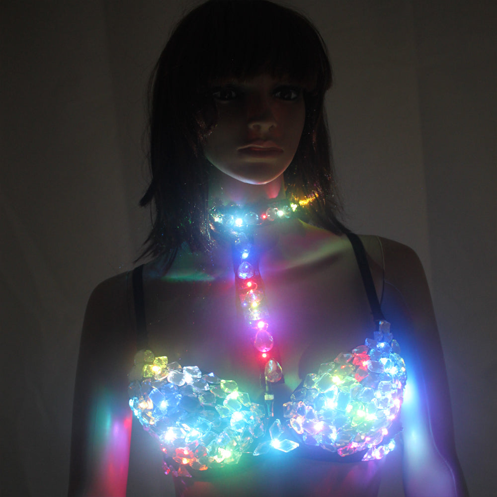 Sexy LED Bra Palco Bra Colorful Flash LED Glow Diamond Biancheria per Singer Dance Punk Club Scarpe
