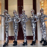 Laden Sie das Bild in den Galerie-Viewer.Funkelnde Silber Pailletten Frauen Jumpsuit voller Spiegel Leggings Prom feiern Outfit Performance Kleidung
