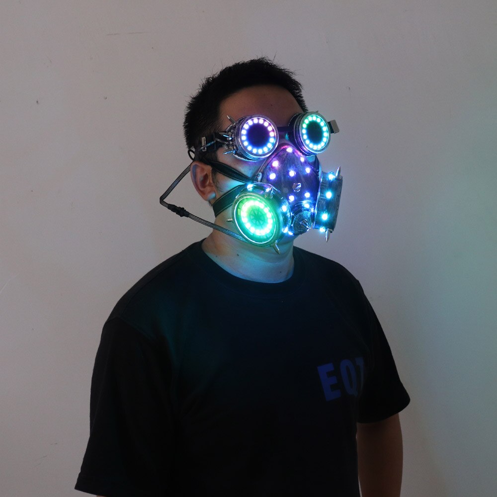 led steampunk goggles Full Color LED Lighting Steampunk Glasses Gas Masks Goggles Cosplay Bar Props Gothic Anti-Fog Haze – temlaser.net