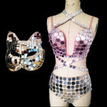 Laden Sie das Bild in den Galerie-Viewer.Spiegel Kostüm Frauen Tänzer Kostüm Fox Mirror Mask Festival Outfit Stage Kleidung
