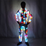 Carica l&#39;immagine nel visualizzatore di Gallery, Unisex LED Flash Light Up Rave Jacket Sport Outwear Costume da festa Fantasia Manica lunga Cerniera Tasca con cappuccio Abiti luminosi
