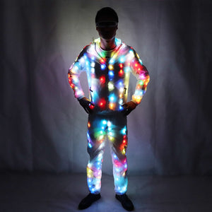 Unisex LED Flash Light Up Rave Jacket Sport Outwear Party Fancy Long Skeee Zips Hooting Clothes