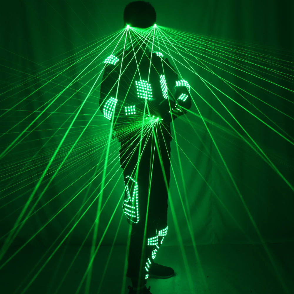 Green Laser Armor Suit  LED Glow Vest Waistcoat Laser Gloves and Glasses  for Bar EDM Party Performances