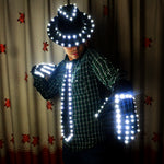 Laden Sie das Bild in den Galerie-Viewer.LED Kostüm Kleidung Leuchtender Jazz Hut mit leichter Krawatte LED Handschuhe LED Anzug für Michael Jacket Cosplay Kostüm
