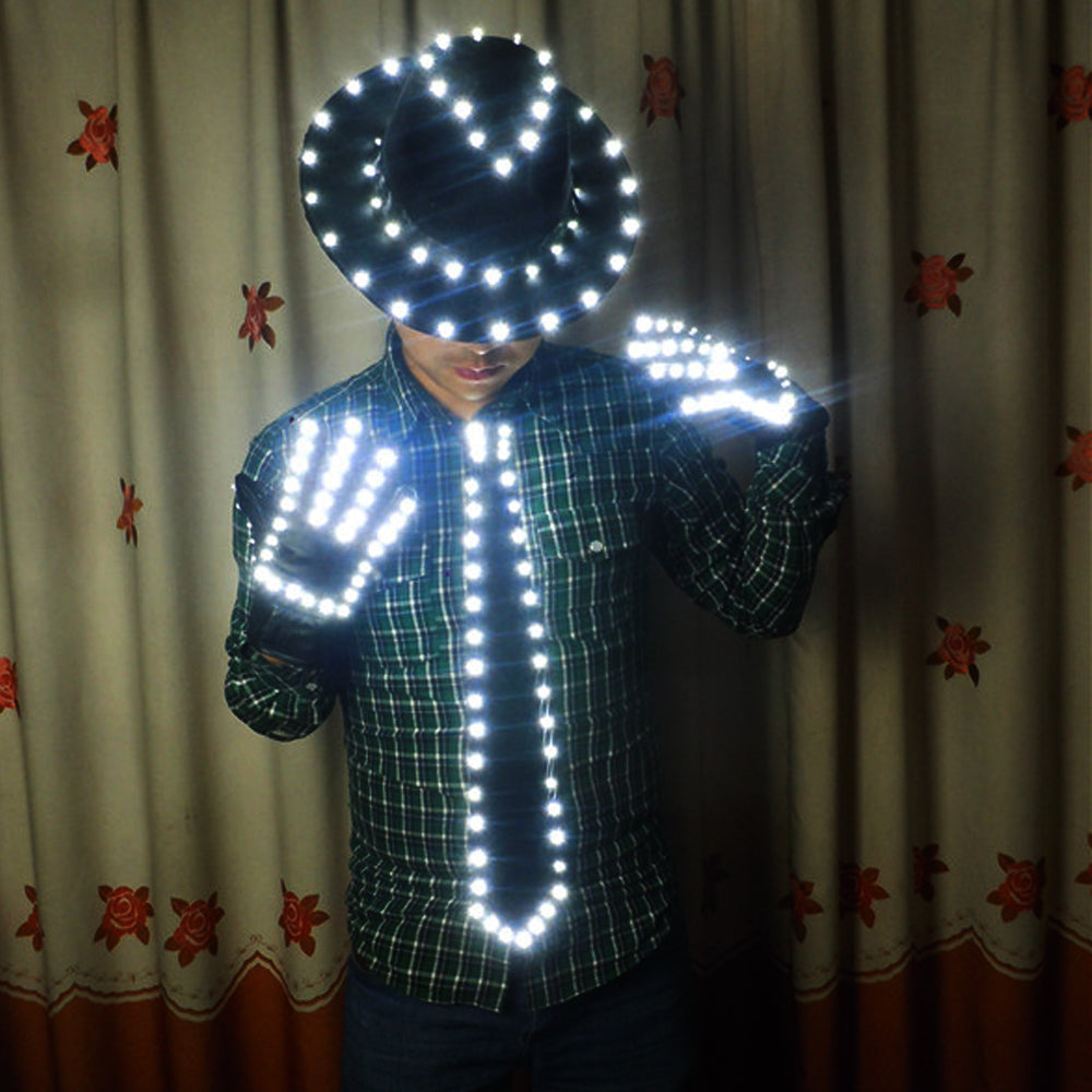 Ropa de traje LED Sombrero Luminoso de Jazz con Guantes LED Guantes LED Traje para Michael Jacket Cosplay