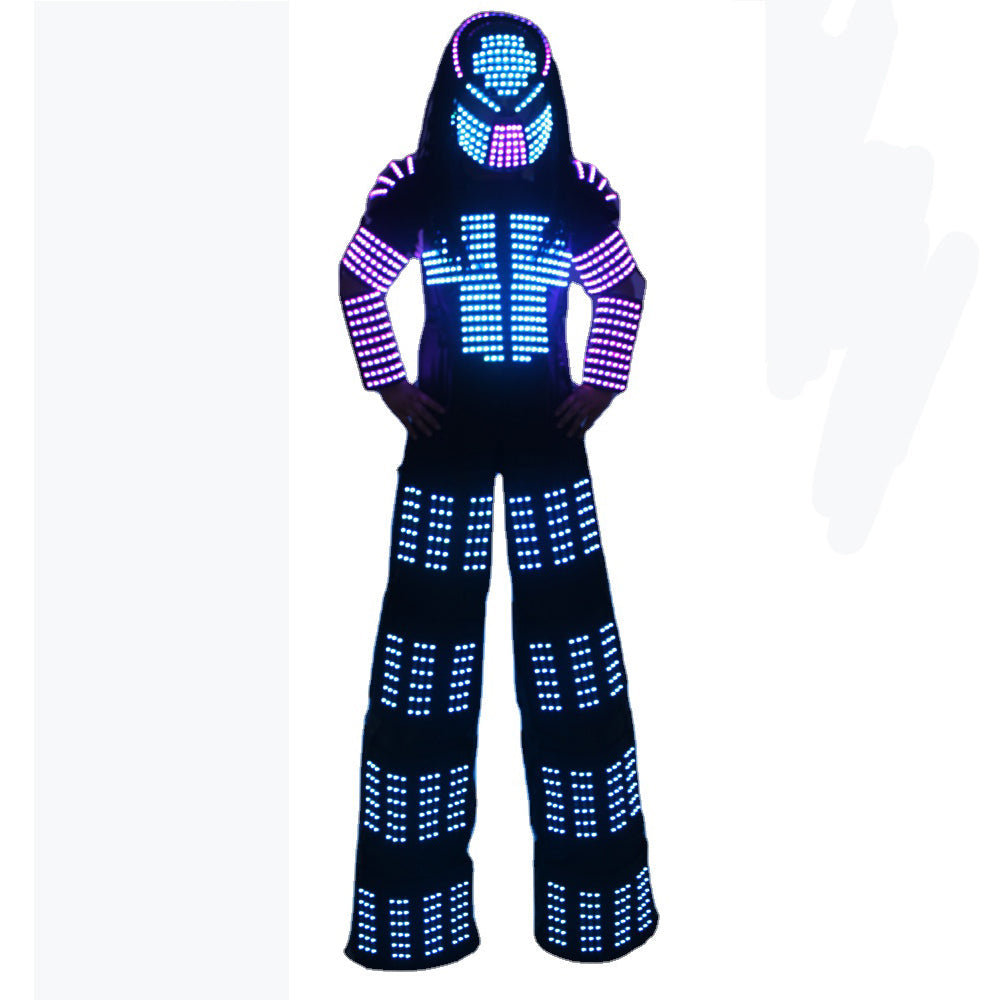 David Guetta LED Robot Suit Clothes Stilts Walker Costume Helmet Laser Gloves CO2 Jet Mach