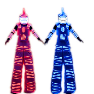 Costume luminoso LED RGB colorato con casco LED Abbigliamento Trampolo leggero Vestito robot Kryoman David Guetta Robot Dance Dance