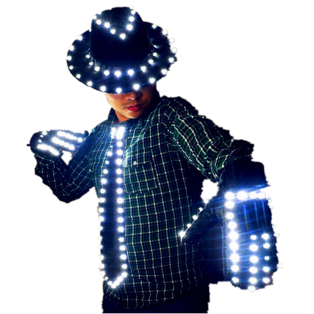 LED Costume Abbigliamento Luminous Jazz Cappello con Light Tie LED Guanti LED Tuta per Michael Jacket Cosplay Costume