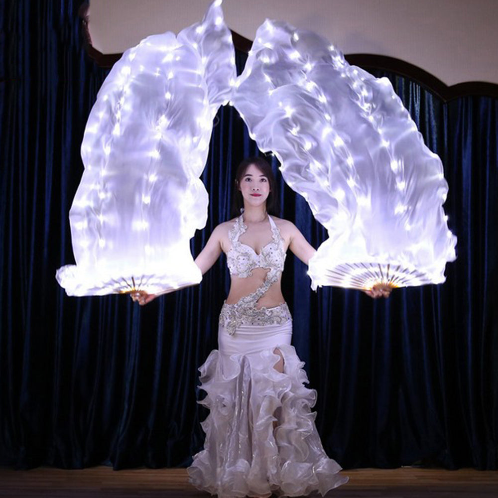 Ventilatore di danza del ventre a LED Velo di seta Accessori per spettacoli teatrali Luce di scena Ventagli di danza del ventre LED Lucenti arcobaleno