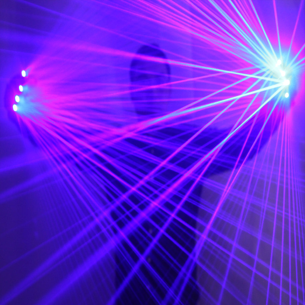 2 In 1 mehrzeiligen blauen Laserhandschuhen mit 4-teiligem Laser, Bühnenhandschuhen für LED Luminous Laser Show