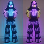Laden Sie das Bild in den Galerie-Viewer.David Guetta LED-Roboter-Anzug Kleidung Stelzen Walker-Kostüm-Helm-Laser-Handschuhe CO2 Jet Mach
