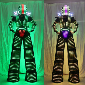 Traje de Roboter LED Laser Anzug Kostüm Kleidung mit High Heel Predator geführt Kostüm Laser Handschuhe