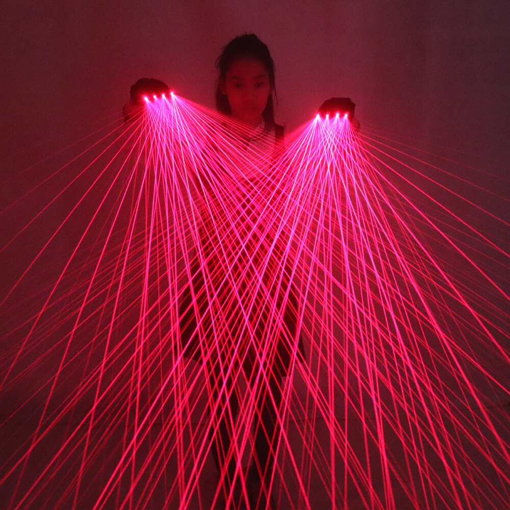 2 en 1 gants laser rouges multi-lignes avec 4pcs Laser Disco LED gants laser pour LED Spectacle laser lumineux