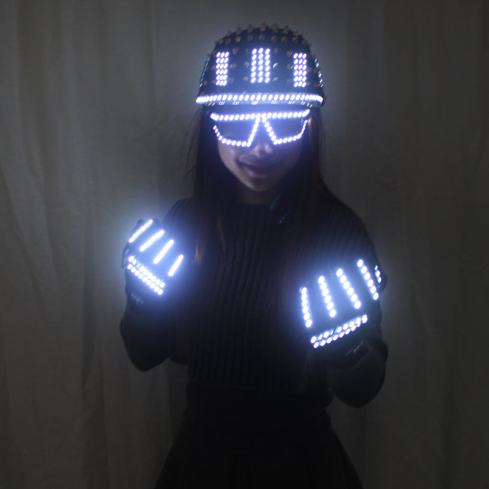 LED Luminous Glasses Gloves Rock Rivet Cap Newest Unique Gold Silver Rivet Hat for Street Hip-hop Rivet Man Woman