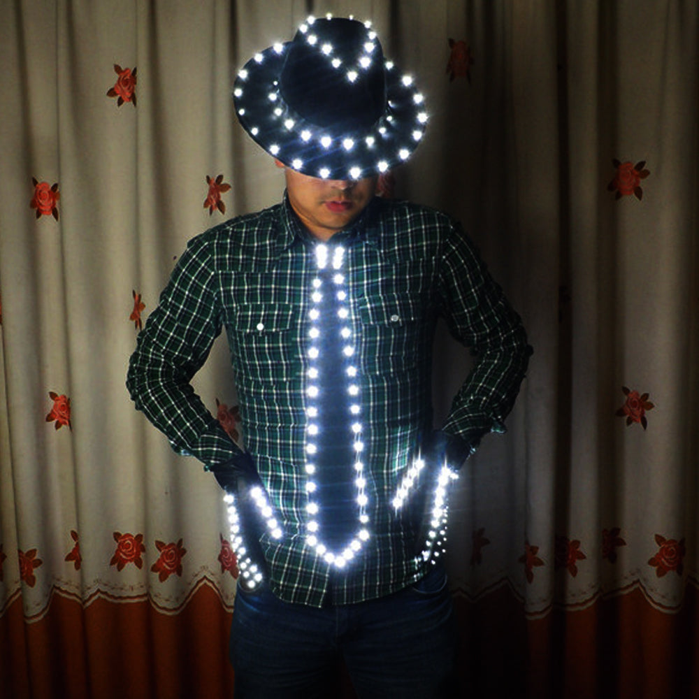 LED Costume Clothes Luminous Jazz Hat with Light Tie LED Gloves LED Suit for Michael Jacket Cosplay Costume