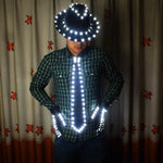 Laden Sie das Bild in den Galerie-Viewer.LED Kostüm Kleidung Leuchtender Jazz Hut mit leichter Krawatte LED Handschuhe LED Anzug für Michael Jacket Cosplay Kostüm
