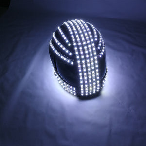 Casco LED estroboscópico blanco Disfraces luminosos LED Mando a distancia inalámbrico Robot Laser Dance Actuaciones