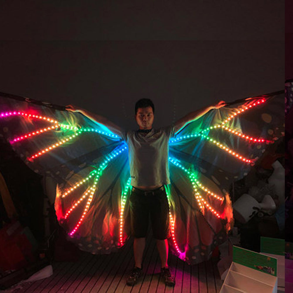 LED Schmetterling glühenden Flügel Tanz bunte Beleuchtung Umhang  Performance-Kostüme mit Teleskop Festival Party Karneval Dekor