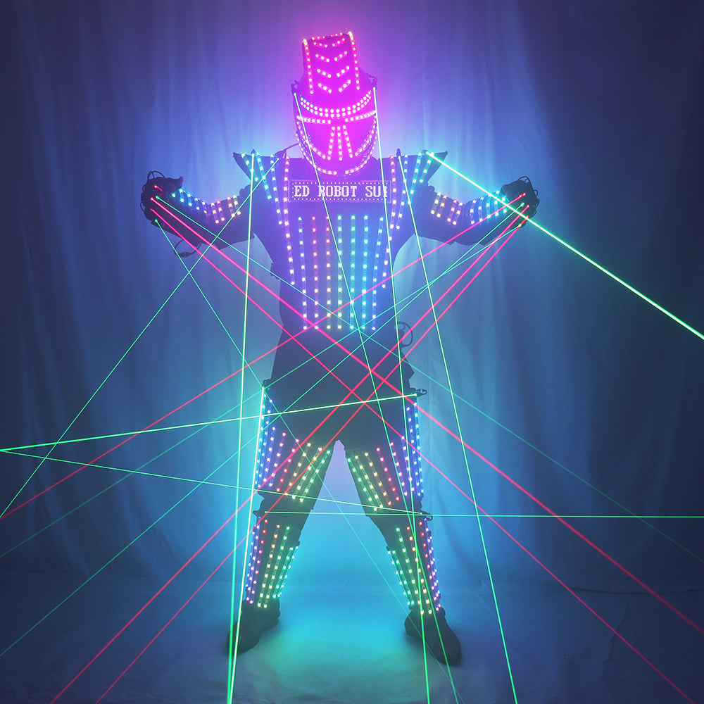 Color lleno CONDUJO pleito del robot vestido del espectáculo del modelo de la chaqueta del láser del traje de láser verde viste rendimiento de la barra del PINCHADISCOS