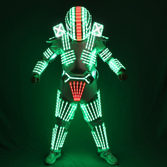 Traje De LED Robot Suit Robot Armatura utilizzata con High Heel Predator Led Costume Laser Guanti