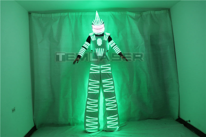 Bunter RGB hat Leuchtkostüm mit dem GEFÜHRTEN Helm GEFÜHRT, leichte Pfahlroboterklage Robotertanztragen von Kryoman David Guetta kleidend