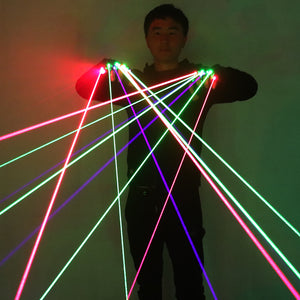 Gants à laser RGB avec 7pcs laser 3Green 2Red 2Violet gants de stade bleus pour le spectacle de parti de club de disc-jockey