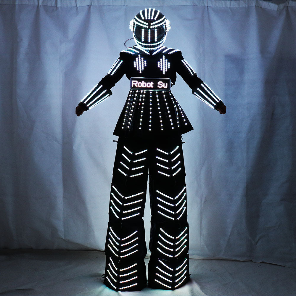 بدلة روبوت حريمي LED Stilt Skirt Kryoman Robot Suit Event Trajes De المستخدمة مع قفازات الليزر