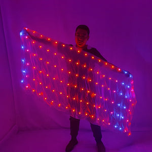 رقص شرقي LED الحجاب حرير خفيف أداء الدعائم إكسسوارات قوس قزح ملون مستطيل LED حجاب حرير