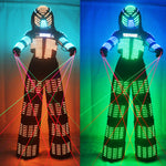 Carica l&#39;immagine nel visualizzatore di Gallery, Costume luminoso colorato a LED RGB con casco a LED Abbigliamento LED Vestito da trampolo a led leggero Robot Kryoman David Guetta Robot Dance Wear
