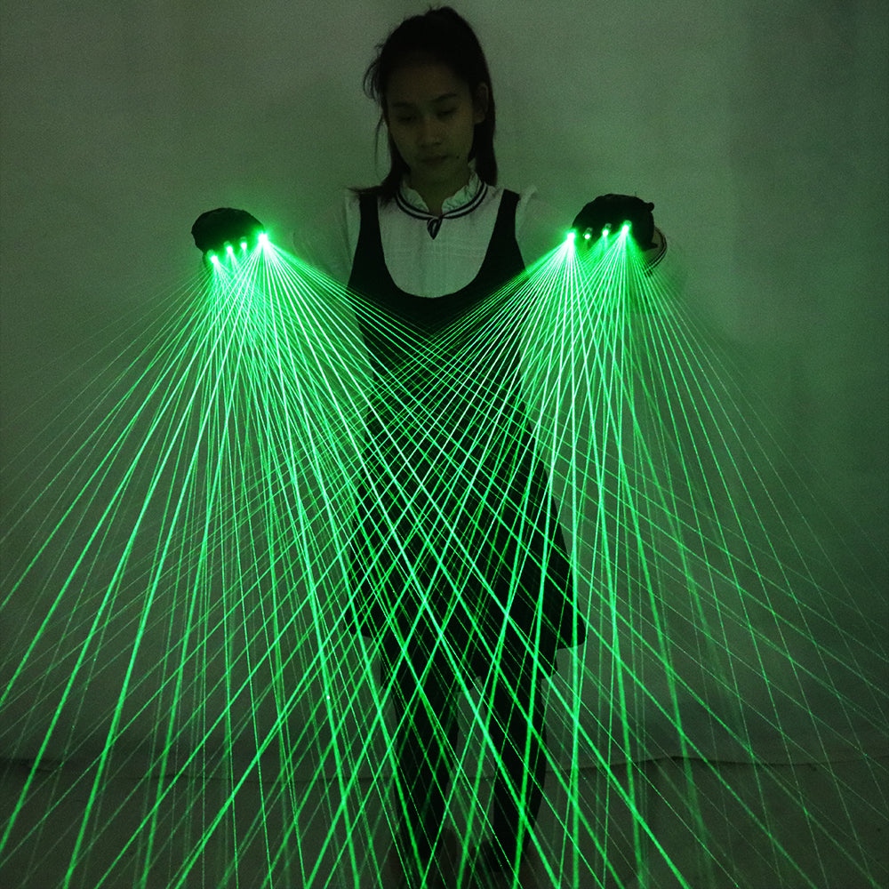 Guantes de láser verde multilínea 2 en 1 Guantes de láser LED Gafas luminosas, para traje de robot LED Vestido luminoso Bar Party Music Festiv