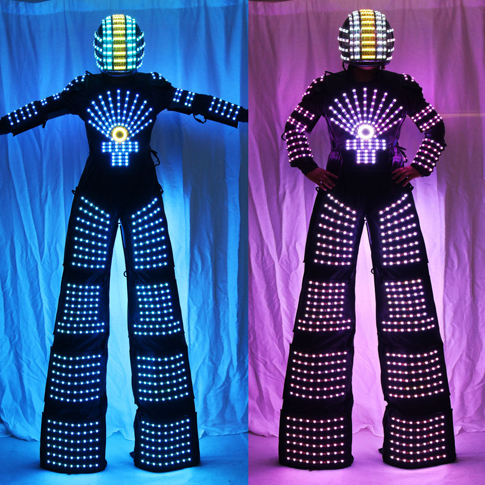 LED Robot Suit Ropa Zancos Walker Light Trajes Kryoman Robot David Guetta con casco Láser Guantes