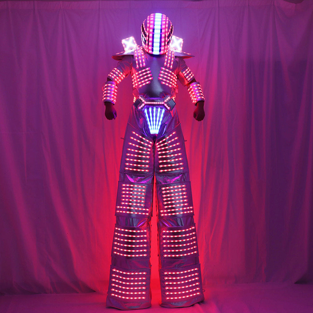 Traje de Roboter LED Laser Anzug Kostüm Kleidung mit High Heel Predator geführt Kostüm Laser Handschuhe