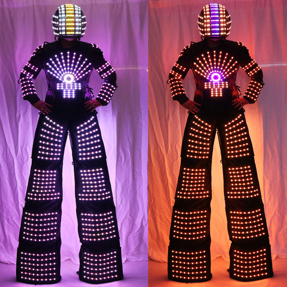 LED Robot Suit Ropa Zancos Walker Light Trajes Kryoman Robot David Guetta con casco Láser Guantes