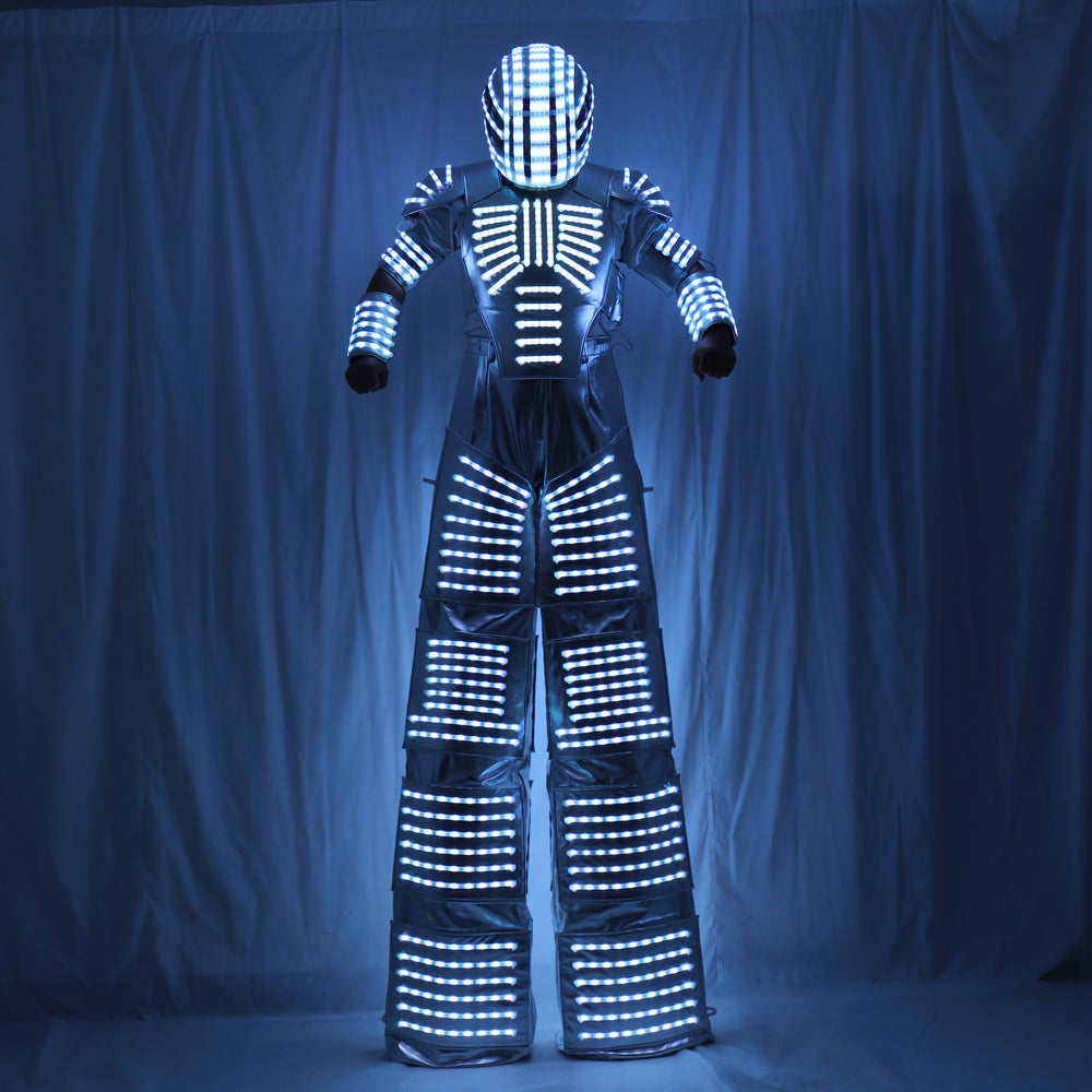 Traje LED Roboter Kostüm Led Kleidung Stelzen Walker Kostüm LED Anzug Kostüm Helm Laserhandschuhe CO2 Jet Machine