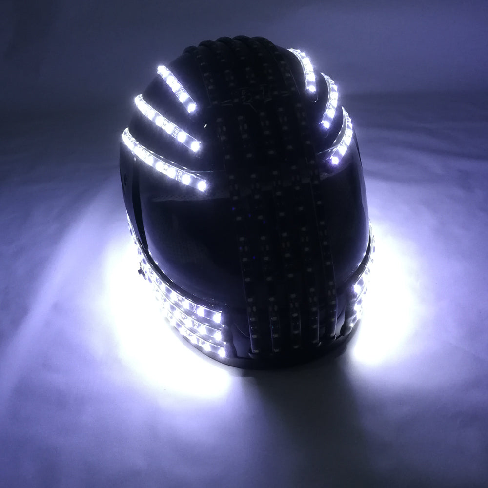 Casco LED estroboscópico blanco Disfraces luminosos LED Mando a distancia inalámbrico Robot Laser Dance Actuaciones